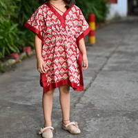 Thumbnail for Mom & Daughter Red Floral Cotton Hand block Printed Twinning Set Duo