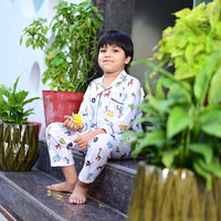 Thumbnail for White Soft Cotton Animal Printed Nightwear For Boys