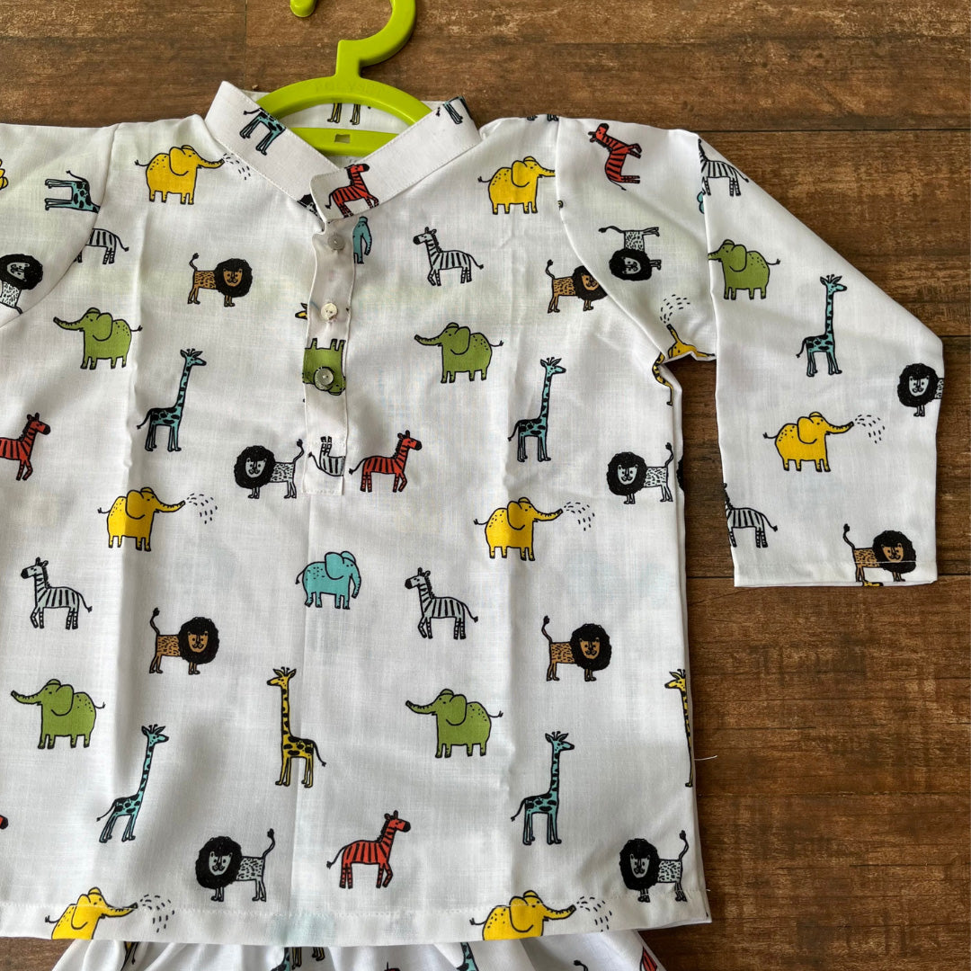 White Animal Print Soft Cotton Nightwear For Girl's