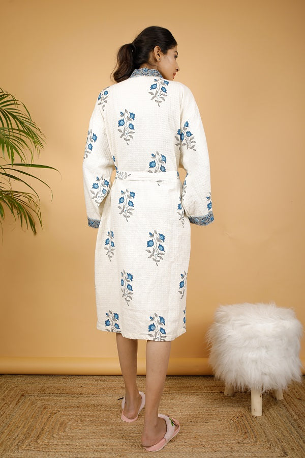 Tulip Premium Cotton Hand Block Printed Bathrobe