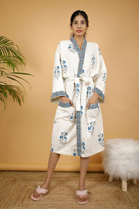 Thumbnail for Tulip Premium Cotton Hand Block Printed Bathrobe