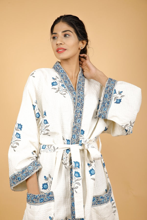 Tulip Premium Cotton Hand Block Printed Bathrobe