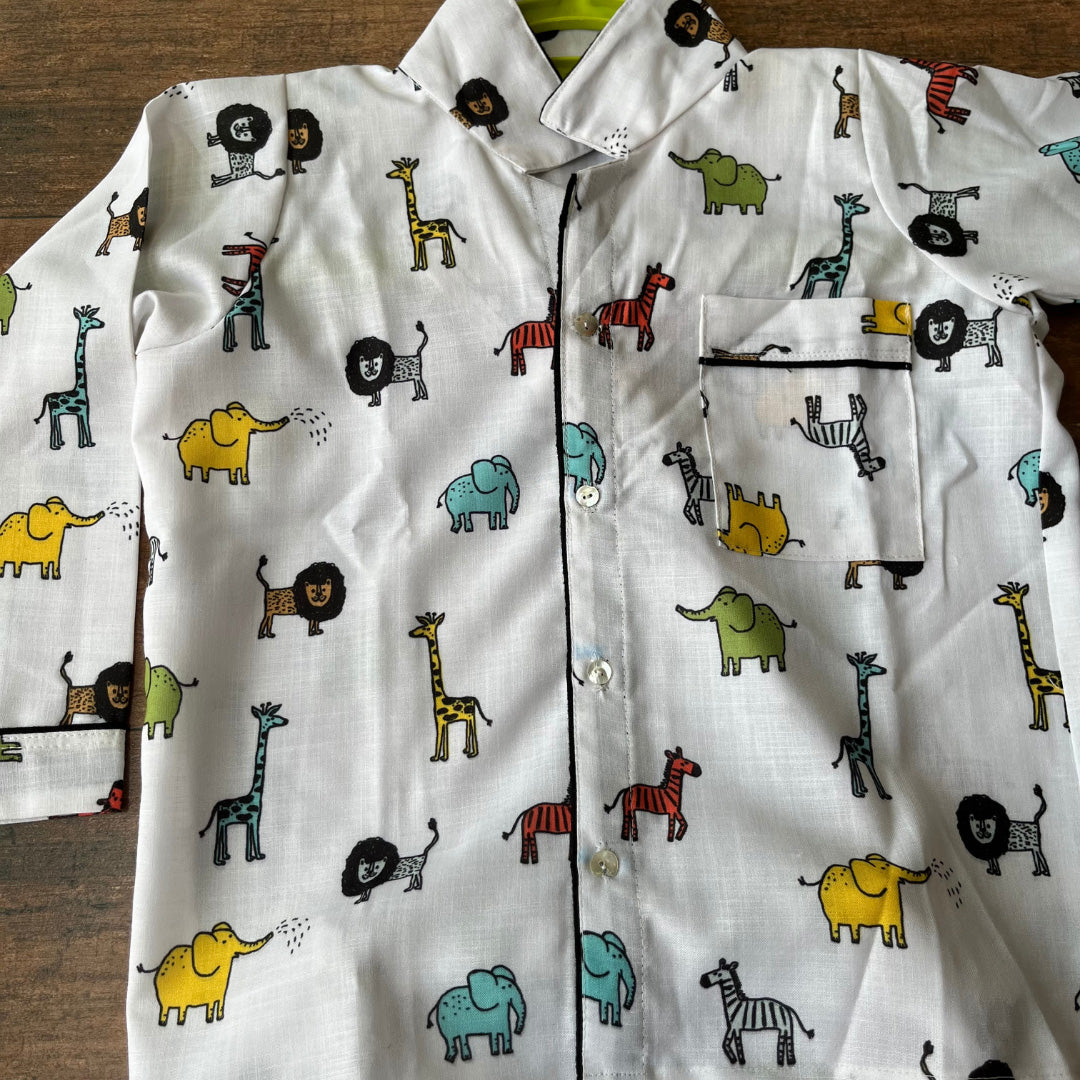 White Soft Cotton Animal Printed Nightwear For Boys