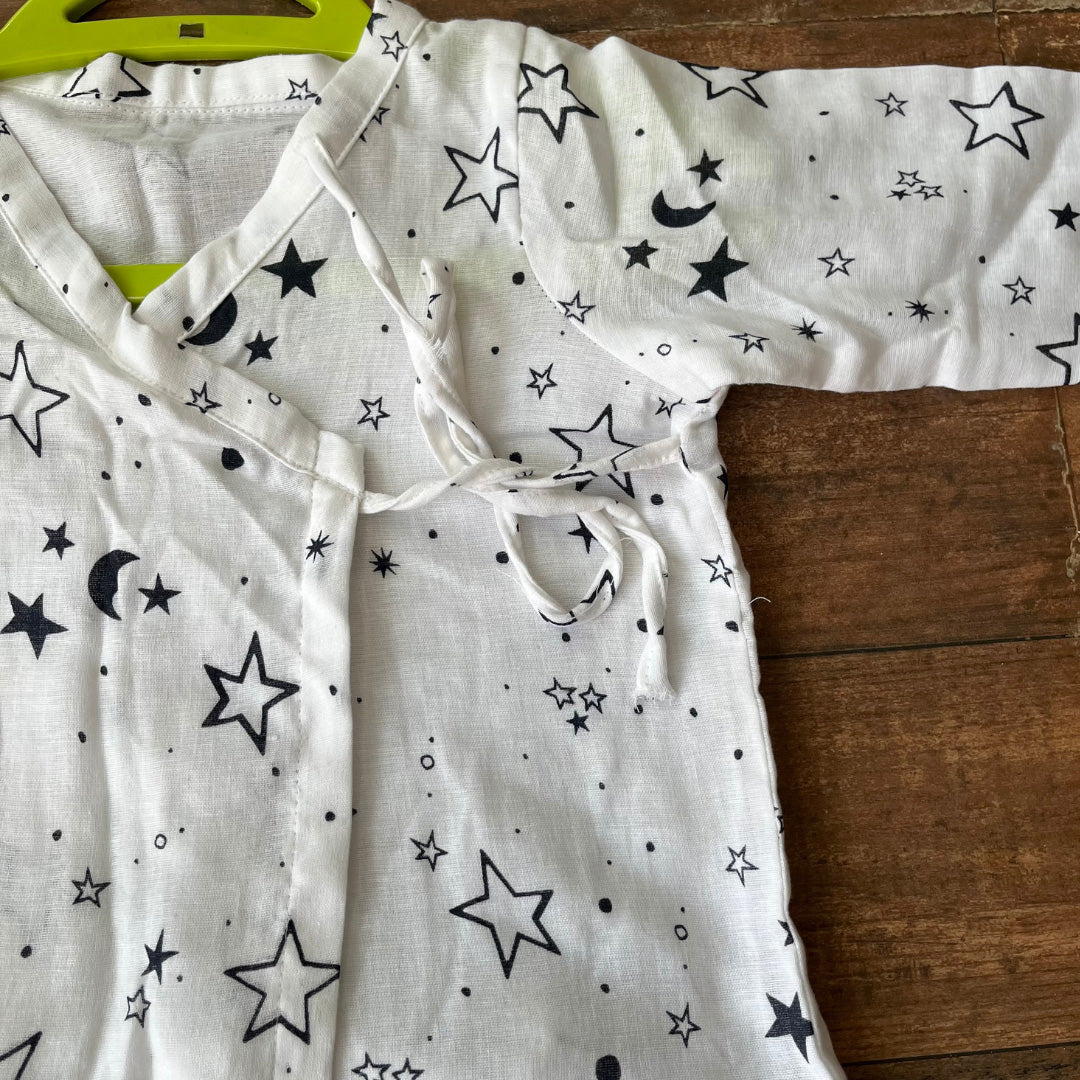 White Soft Cotton Star Printed Nightwear For Boys