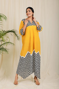 Thumbnail for Mustard Black Anadi Collection Kaftan Style Nighty