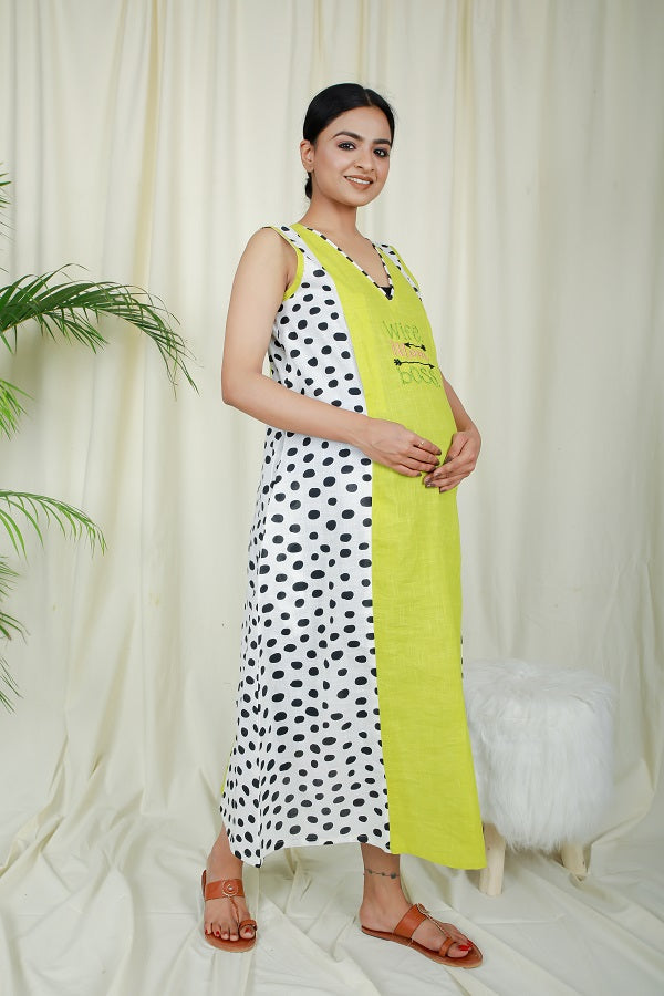 Lime Green Embroidered Anadi Mom Sleeveless Dress