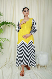 Thumbnail for Mustard Black Kaftan Nighty For New Mom