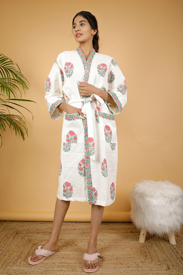 Cupid Premium Cotton Hand Block Printed Bathrobe
