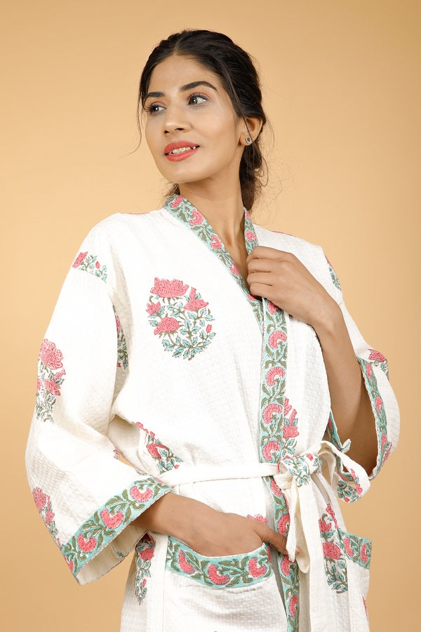 Cupid Premium Cotton Hand Block Printed Bathrobe