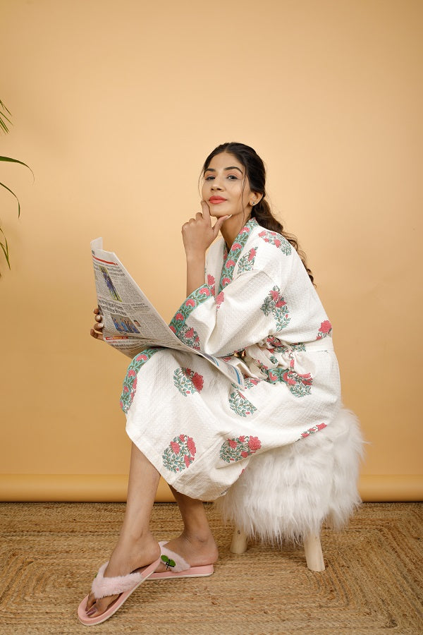 Cupid Premium Cotton Hand Block Printed Bathrobe