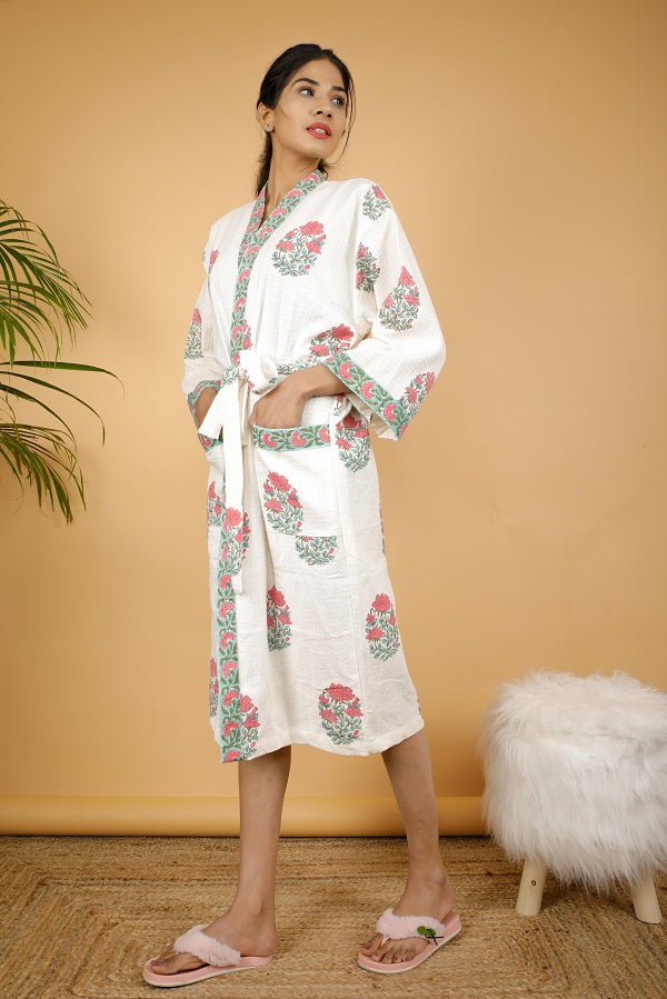 Cupid Premium Cotton Hand Block Printed Bathrobe
