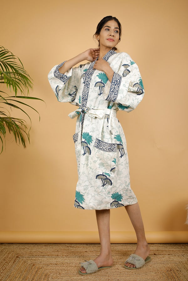 Beach Love Premium Cotton Hand Block Printed Bathrobe