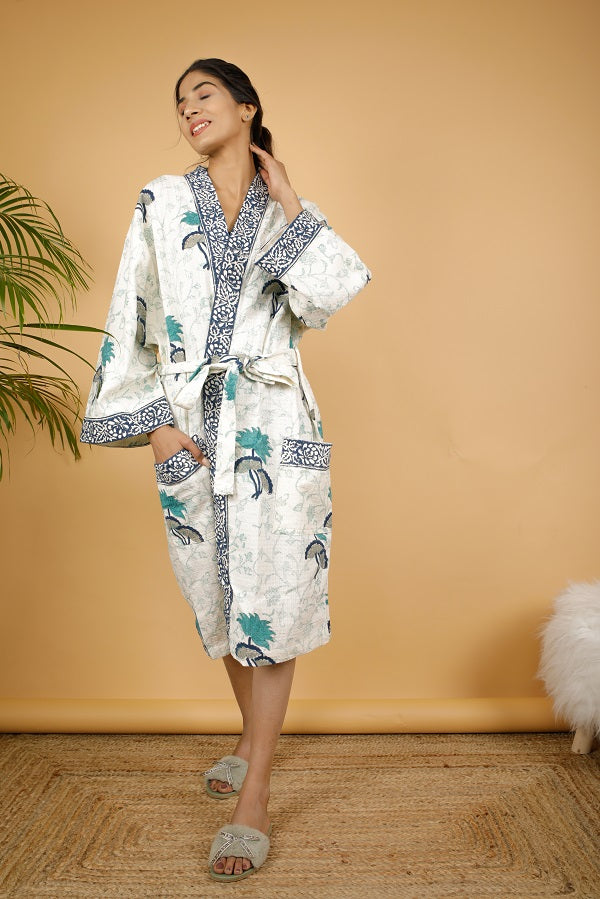 Beach Love Premium Cotton Hand Block Printed Bathrobe
