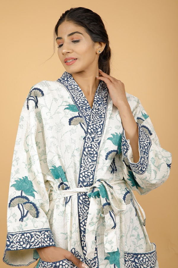 Beach Love Premium Cotton Hand Block Printed Bathrobe