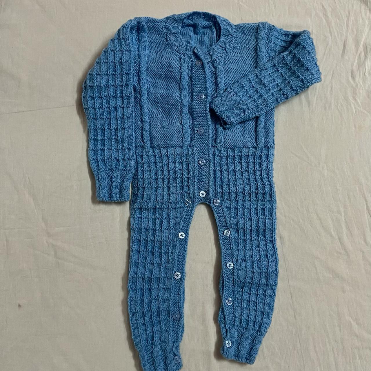 Blue Woollen Hand Knitted Full Length Infant Romper