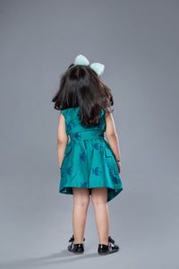 Thumbnail for Teal Fish Block Print Cotton Lycra Girl’s Co-ord Set
