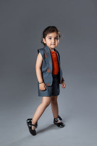 Thumbnail for Grey Orange Three Piece Cotton Lycra Girl’s Coord Set