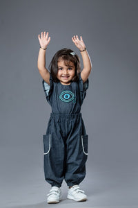 Thumbnail for Evil’s Eye Hand Embroidered Denim Girl’s Jumpsuit