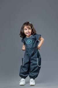 Thumbnail for Evil’s Eye Hand Embroidered Denim Girl’s Jumpsuit