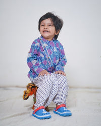 Thumbnail for Two Piece Purple Blue Cotton Traditional Kurta And Polka Dots Dhoti Set For Boys