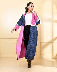 Thumbnail for Designer Pink & Blue Denim Cape Jacket