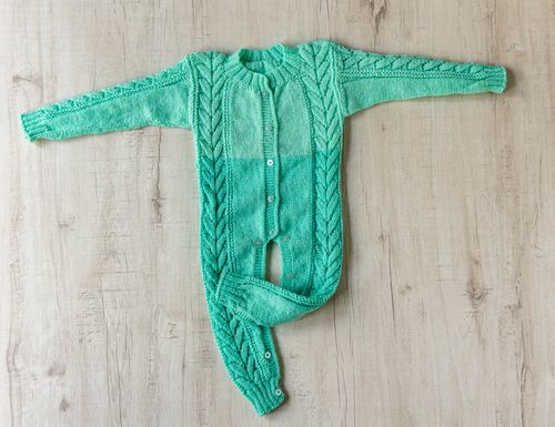 Mint GreenWoollen Hand Knitted  Full Length infant Romper