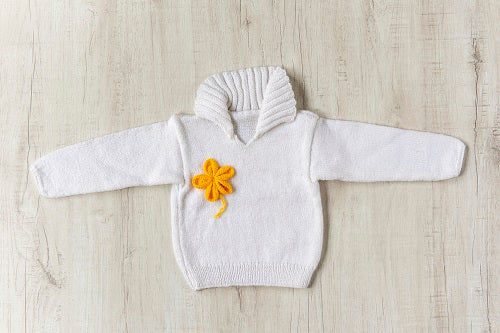 White Woollen Handknitted Sweater with Yellow Pollover For Infant