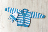 Thumbnail for Blue & White  Woollen Hand Knitted Three Piece Infant Set