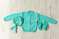 Thumbnail for Light Green Hand-Knitted Three Piece Soft Woollen Infant Set