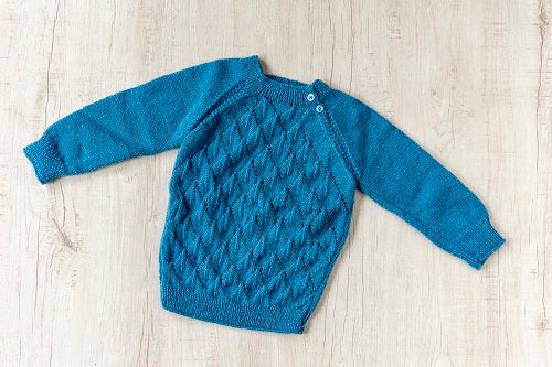 Blue Full Sleeves Woollen Hand Knitted Pullover For Kids
