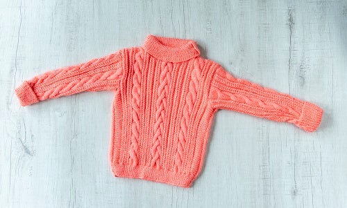 Peach Woollen Hand Knitted Full Sleeves infant Pullover