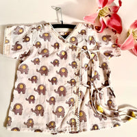 Thumbnail for White and Yellow Block Printed Cotton Overlap Elle Infant Jhabla