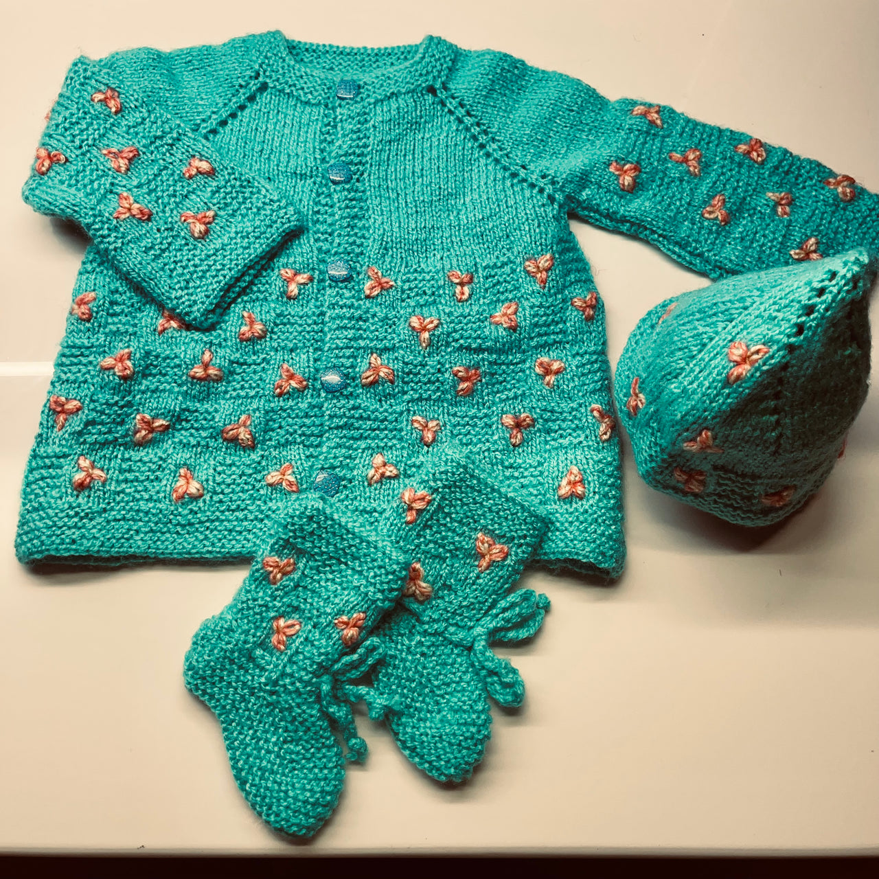 Powder Blue Hand-Knitted Soft Wollen Infant Set