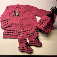 Thumbnail for Pink & Black hand-knitted soft woollen infant set