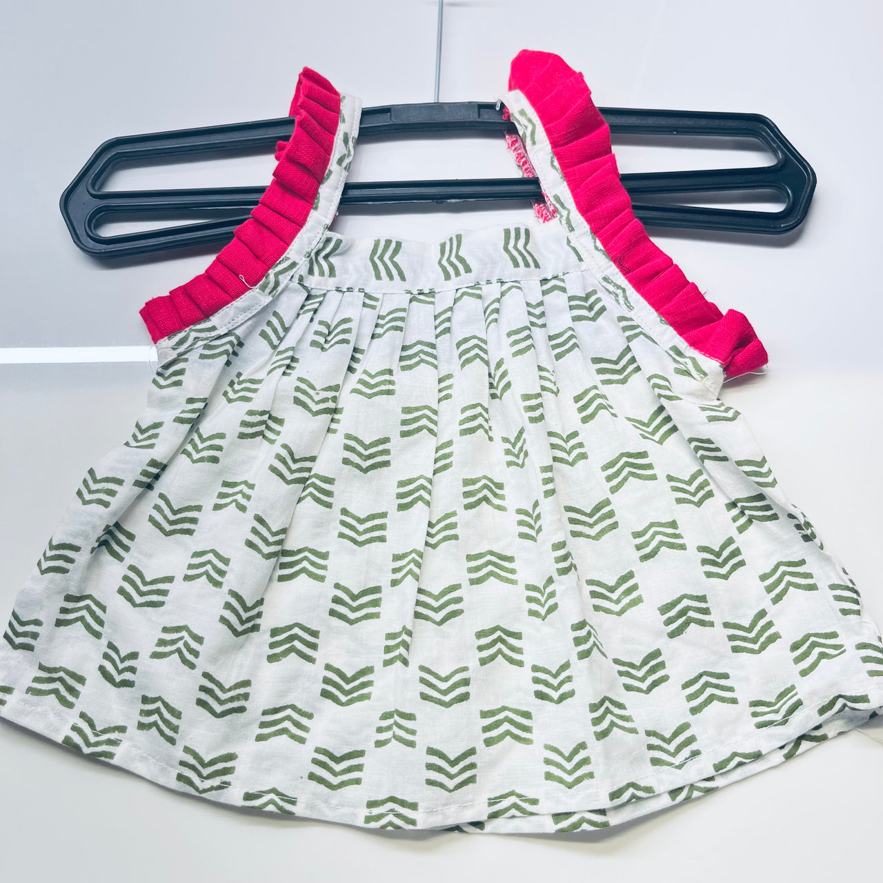 White Green Soft Cotton Sleeveless Infant Jhabla
