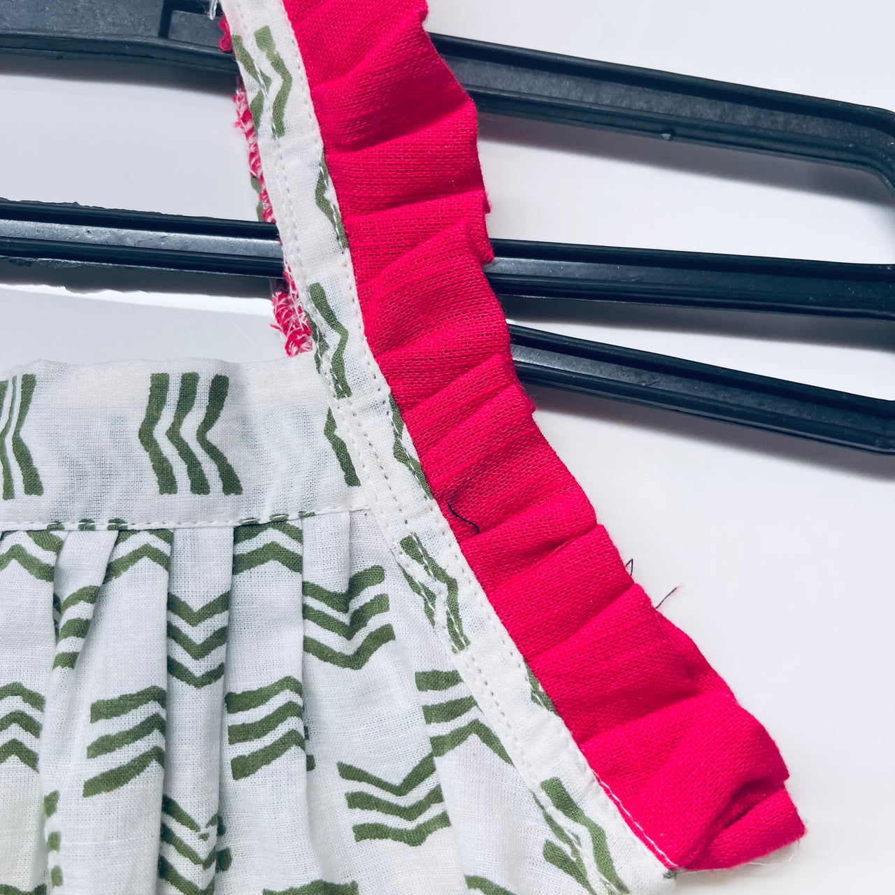 White Green Soft Cotton Sleeveless Infant Jhabla