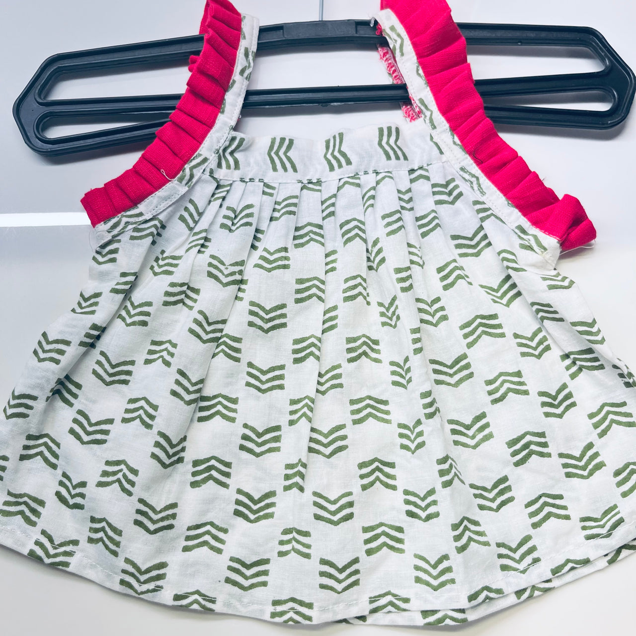 White Green Soft Cotton Sleeveless Infant Jhabla