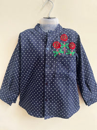 Thumbnail for Basic Blue Laycra Denim Popsicles Embroydri Full Sleeves Party Shirt For Boys