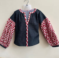 Thumbnail for Basic Blue Laycra Denim Designer Full Sleeves Top For Girls
