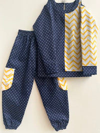 Thumbnail for Blue Printed Laycra Denim Unisex Co-ord Set
