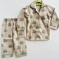 Thumbnail for Budding Mushroom Hand Block Printed Lycra Cotton Unisex Nightsuit