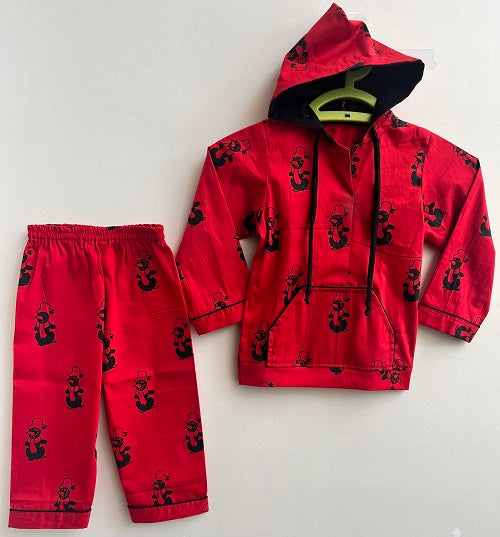 Dancing Penguins Hand Block Printed Lycra Cotton Unisex Night Suit