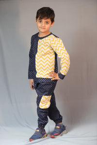 Thumbnail for Blue Printed Laycra Denim Unisex Co-ord Set