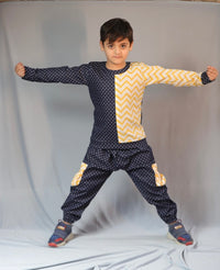 Thumbnail for Blue Printed Laycra Denim Unisex Co-ord Set