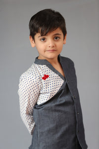 Thumbnail for Basic Blue Laycra Denim Designer Polka Dot Full Sleeves Shirt with Heart Embroydri For Boys