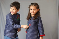 Thumbnail for Boy & Girl Basic Blue Cotton Lycra Denim Popsicles Embroidered Twinning Set Duo