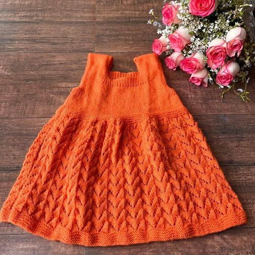 Orange Handknitted Woollen Frock For Girls