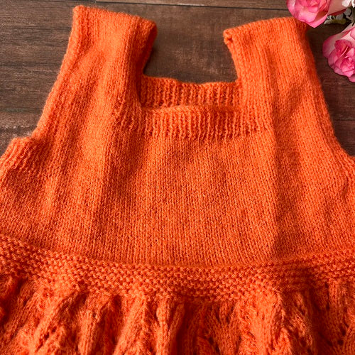 Orange Handknitted Woollen Frock For Girls