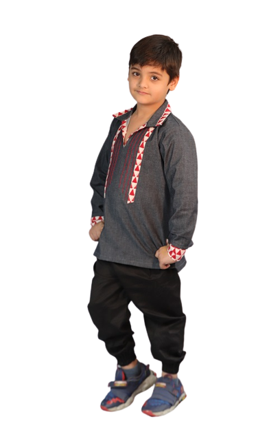 Basic Blue Cotton Laycra Denim Designer Full Shirt For Boys