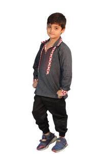 Thumbnail for Basic Blue Cotton Laycra Denim Designer Full Shirt For Boys